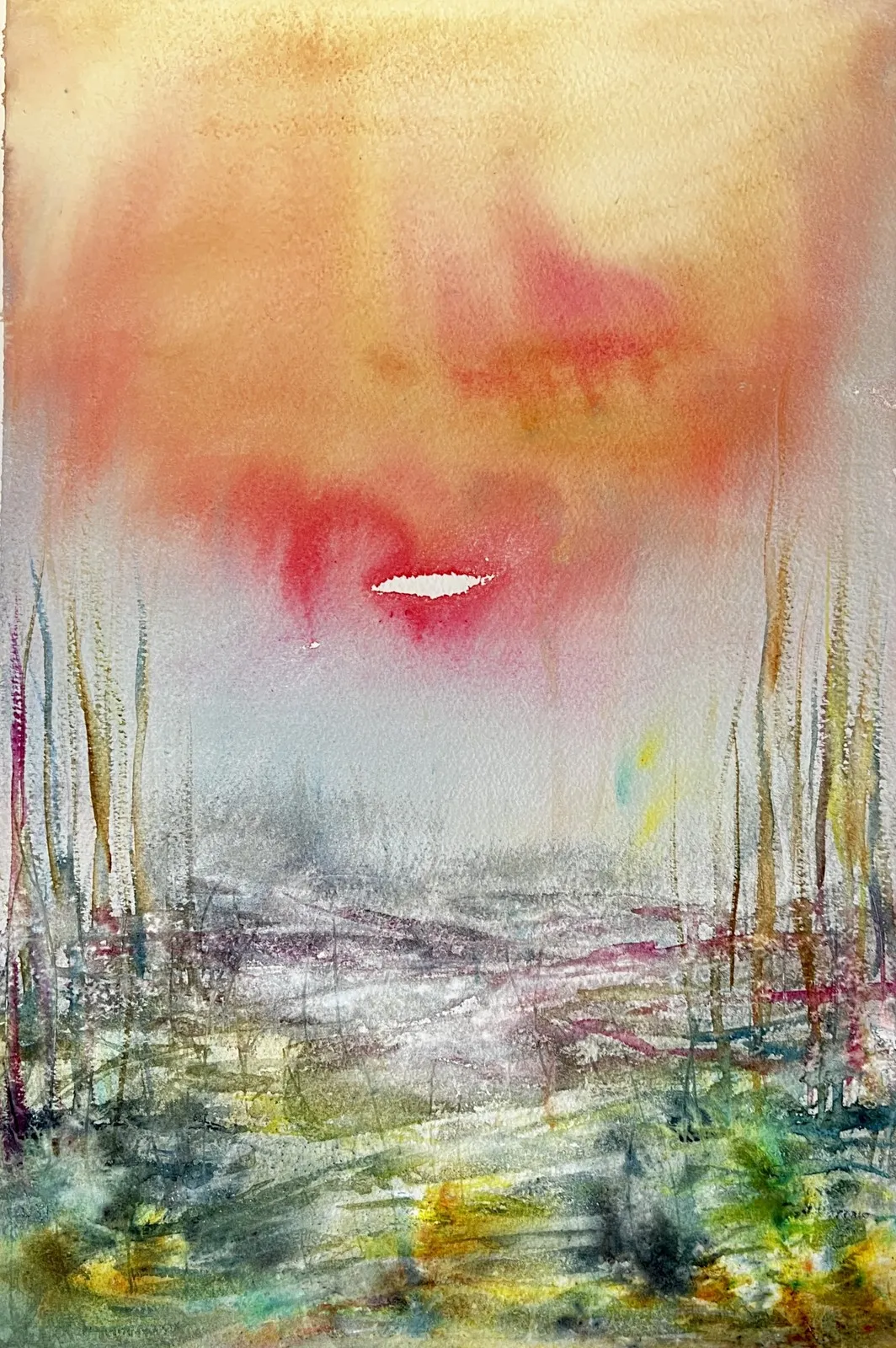 Akvarell Glödande himmel av Marianne Akasha Olofsson