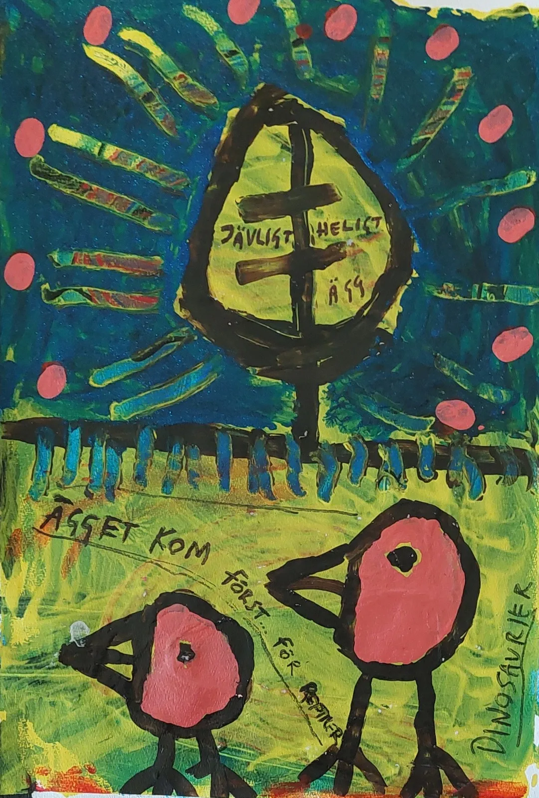 Akrylmålning Jävligt heligt ägg av Mikael Jonsson