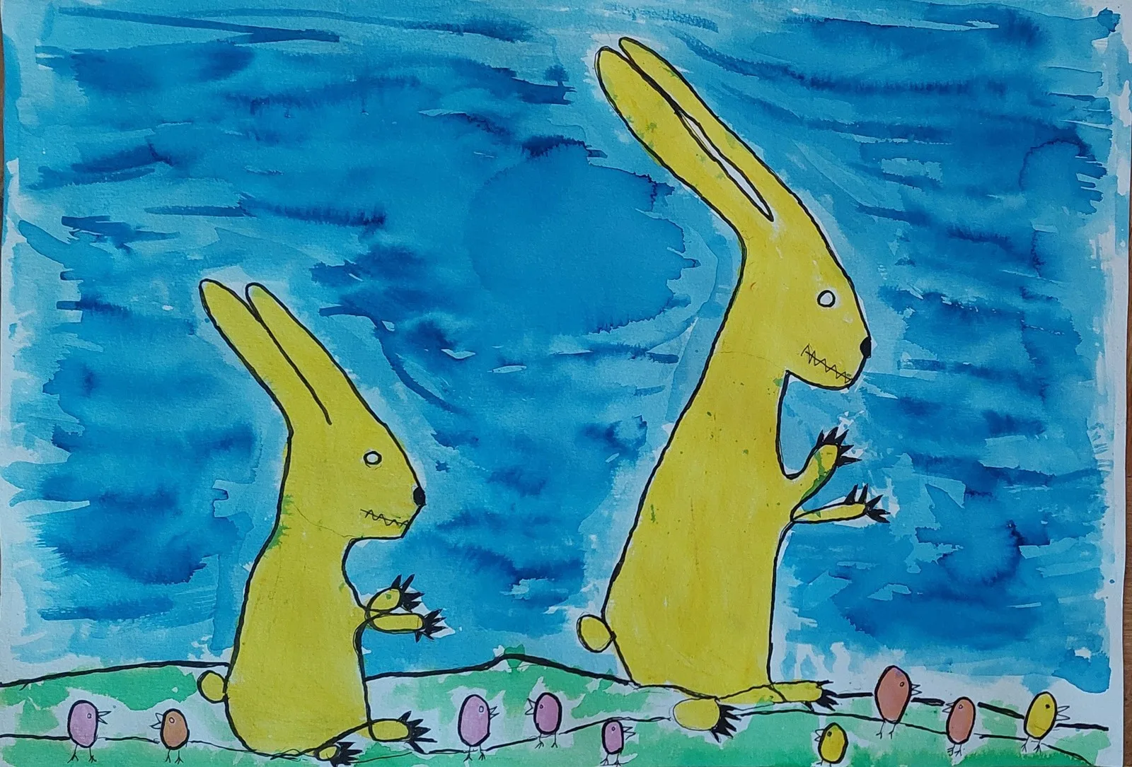 Påskharar vaktar kycklingar av Mikael Jonsson