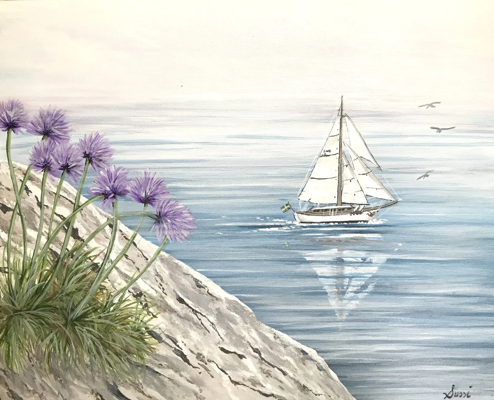 Akrylmålning Juniskärgård av Sussi Eriksson