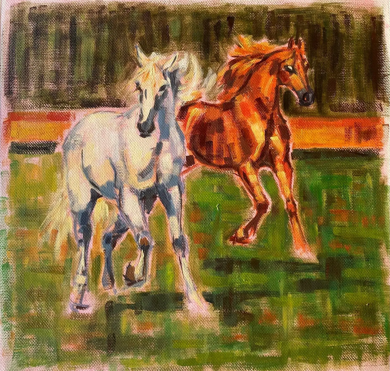 Oljemålning Fullblodshästar av Marie-Louise Winbladh