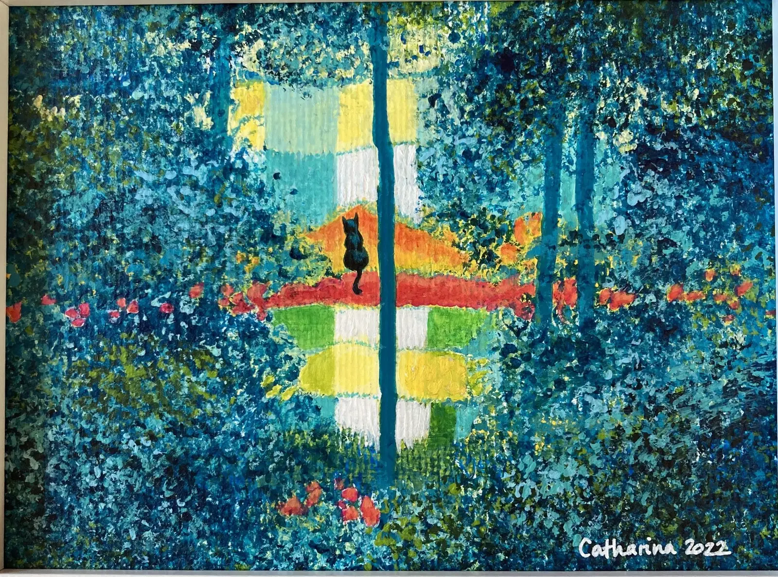 Akrylmålning Nyfiken katt - Curious cat av Catharina Johansson Söderström