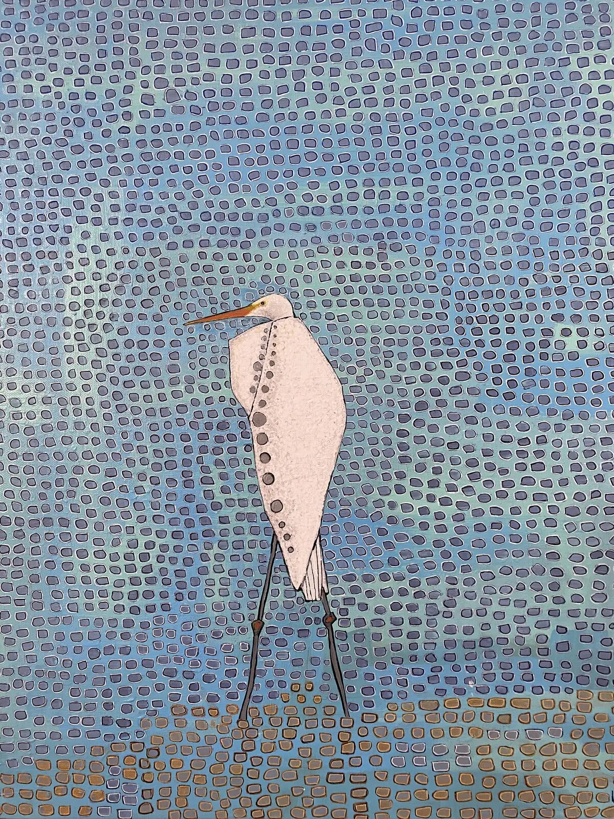 Akrylmålning Ägretthäger vid Lergrav av Vivianne Otsa