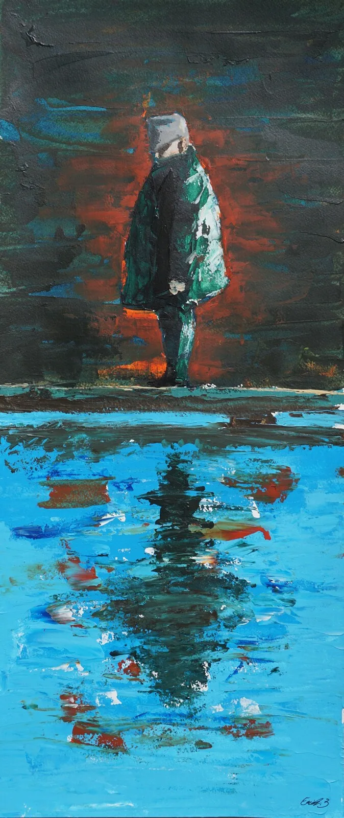 Akrylmålning Le vieillard au pont av Erik Bjurstrom