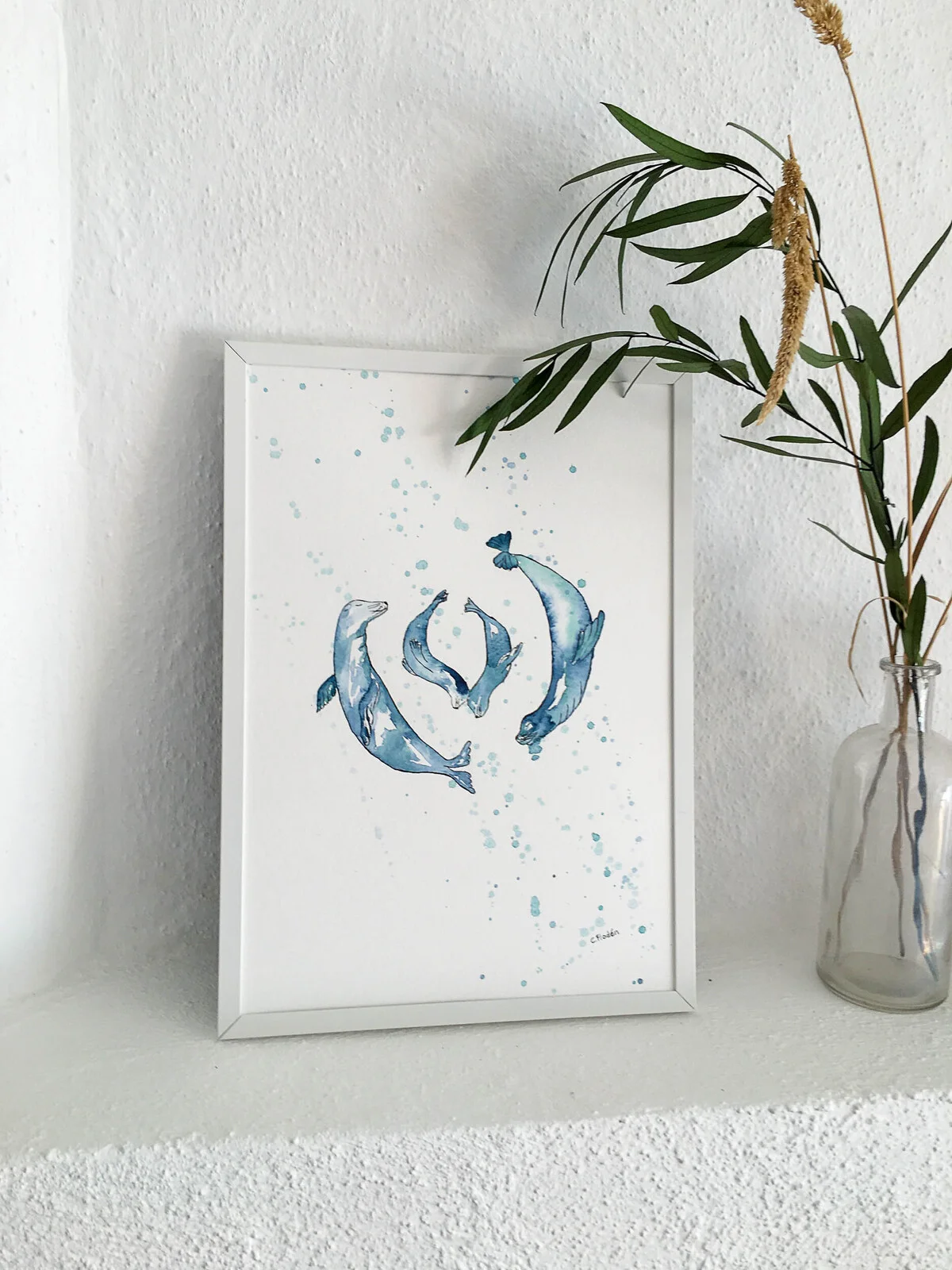 Akvarell Newborn twins av C. Flodén