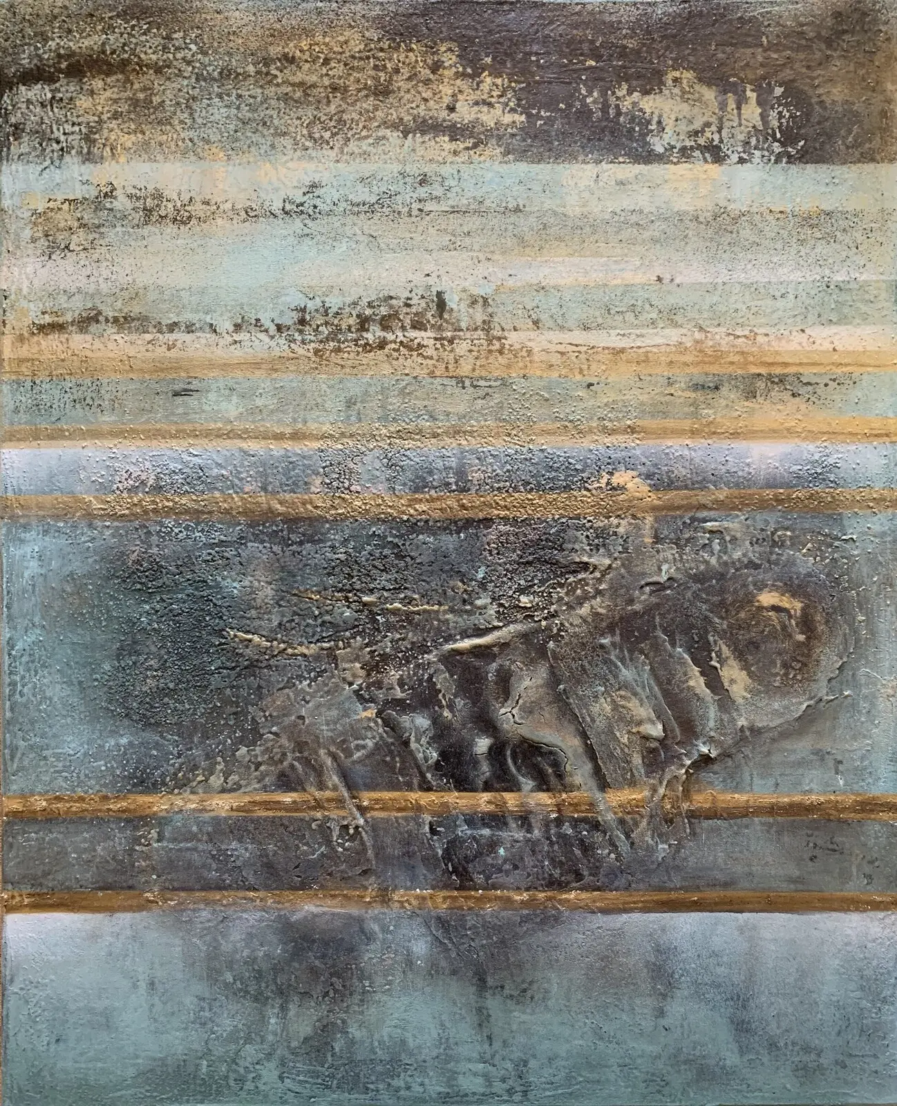 Akrylmålning Golden lines av Lena Augustinson