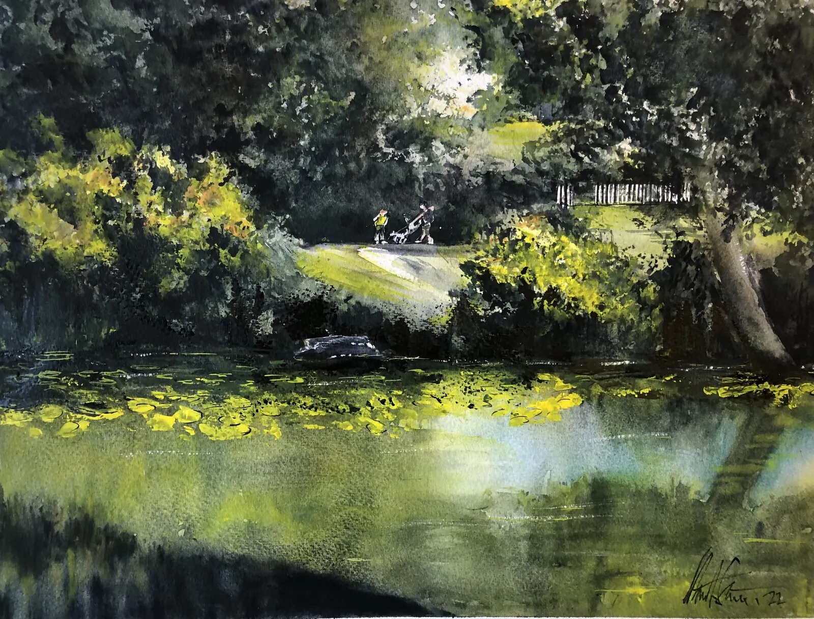 Akvarell Sommar Klosterparken, Enköping av Märith Sovin