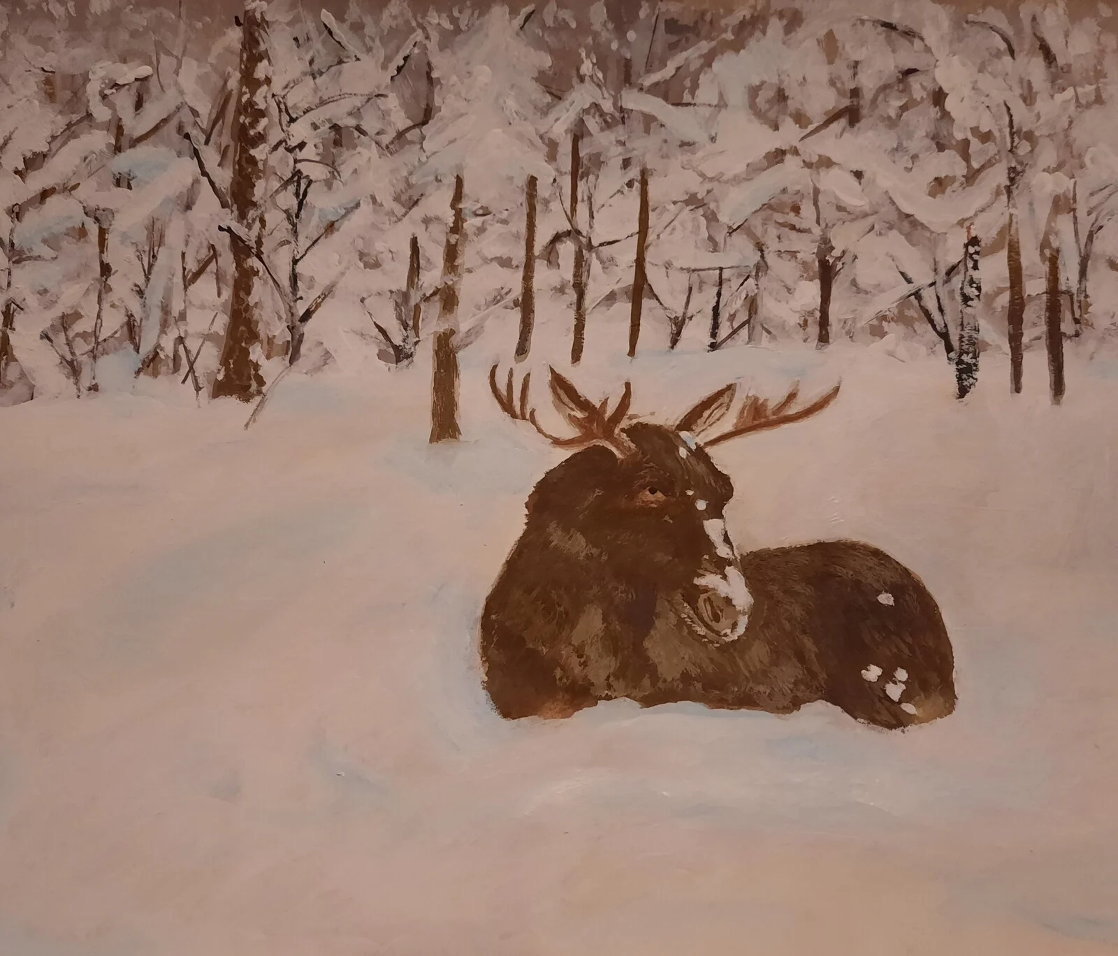 Akrylmålning Älg, vintervila av Carin Hyback