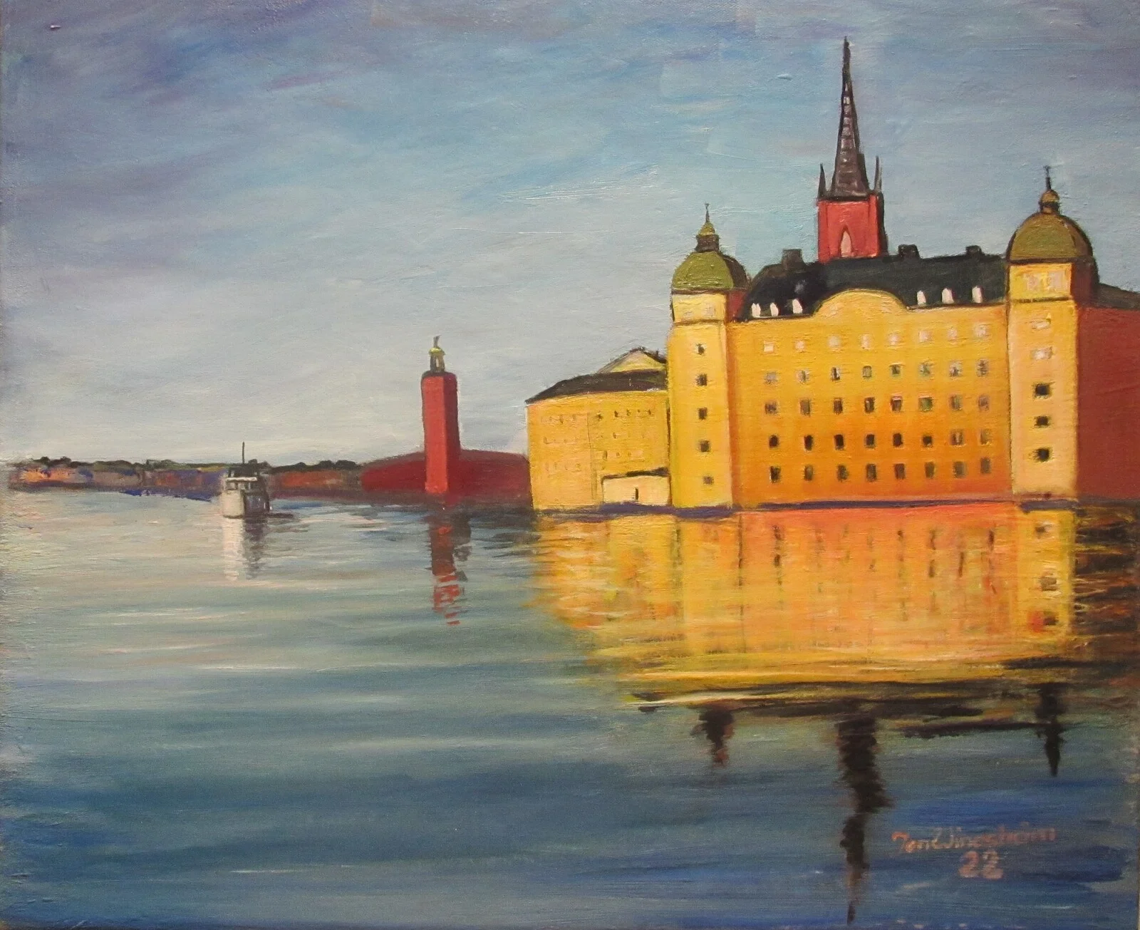 Oljemålning Riddarfjärden sthlm av Jan Wineström