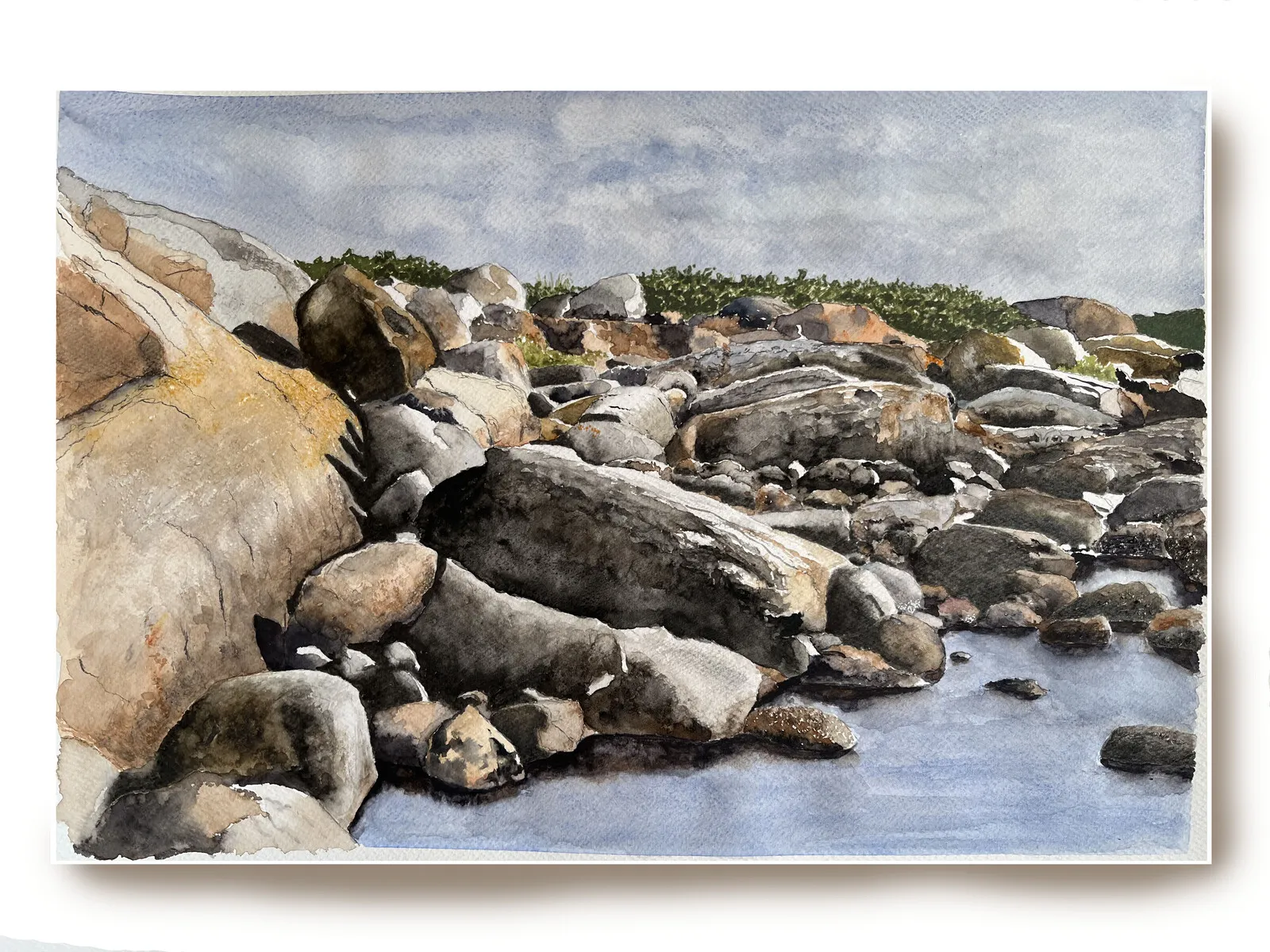 Akvarell Snöholmen, Hakefjorden av Thomas Ahlander