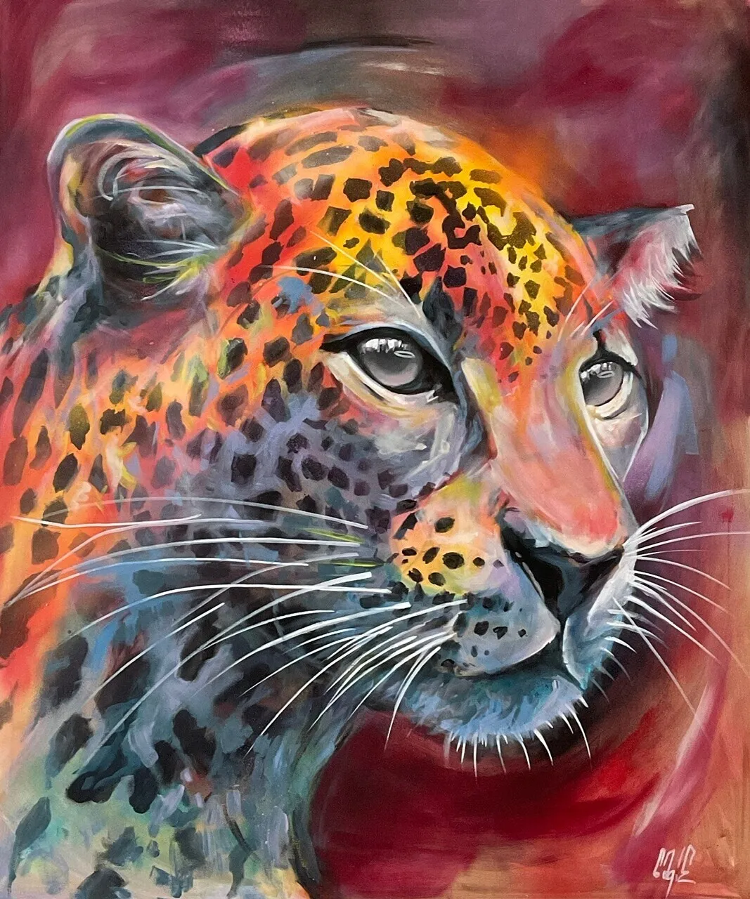 Akrylmålning Leopard av Christofer "Sagie" Siwertz-Svedjeby