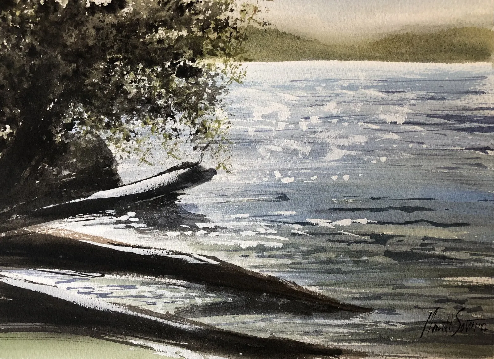 Akvarell Solblänk i September av Märith Sovin