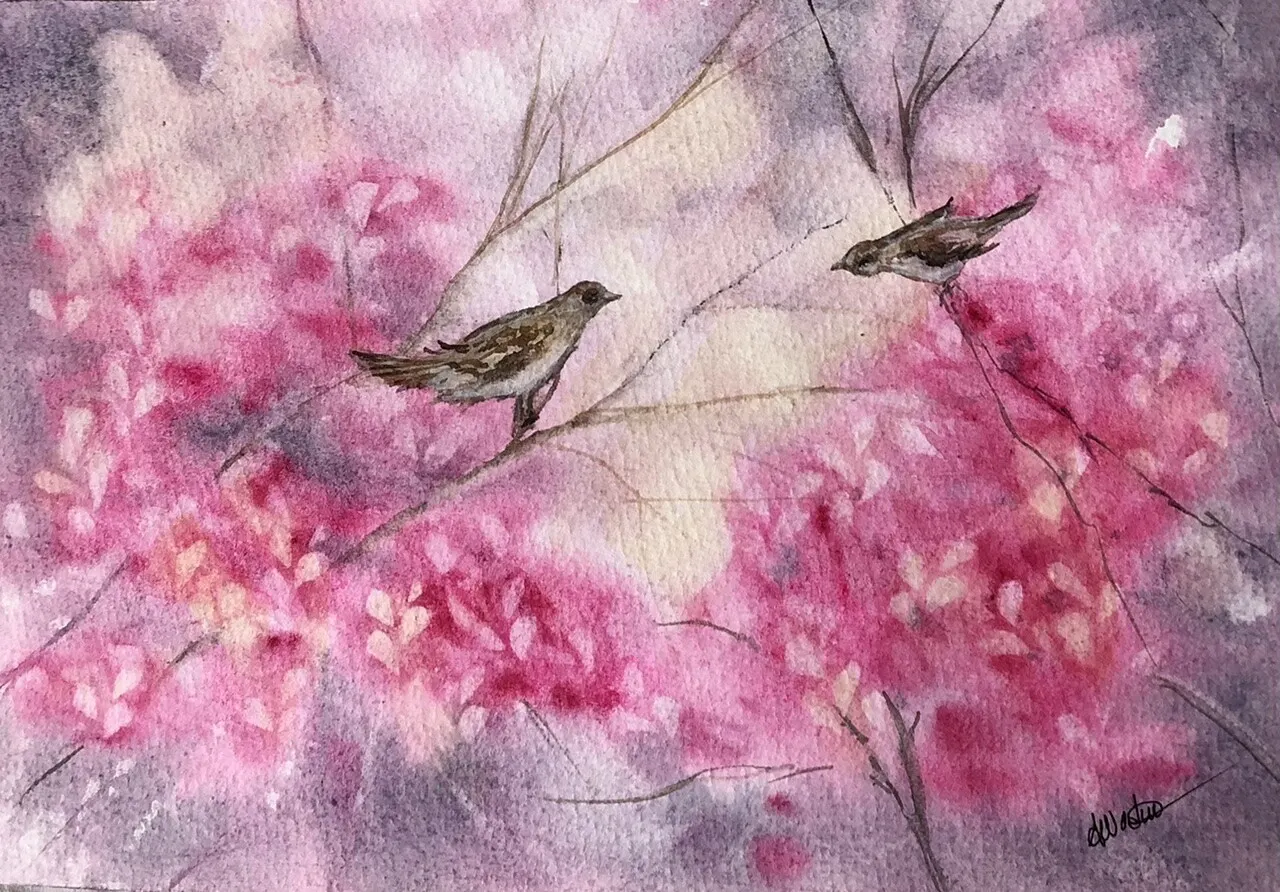 Akvarell Love birds av Annelie Wadin