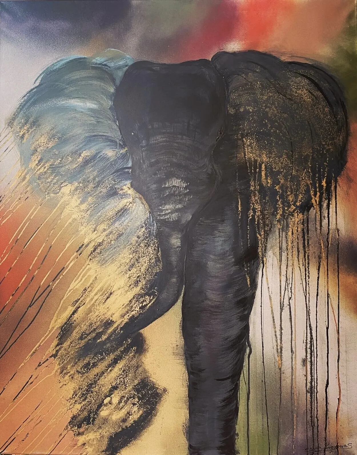 Akrylmålning Golden Elephant av Susanna Schroderus Svensson