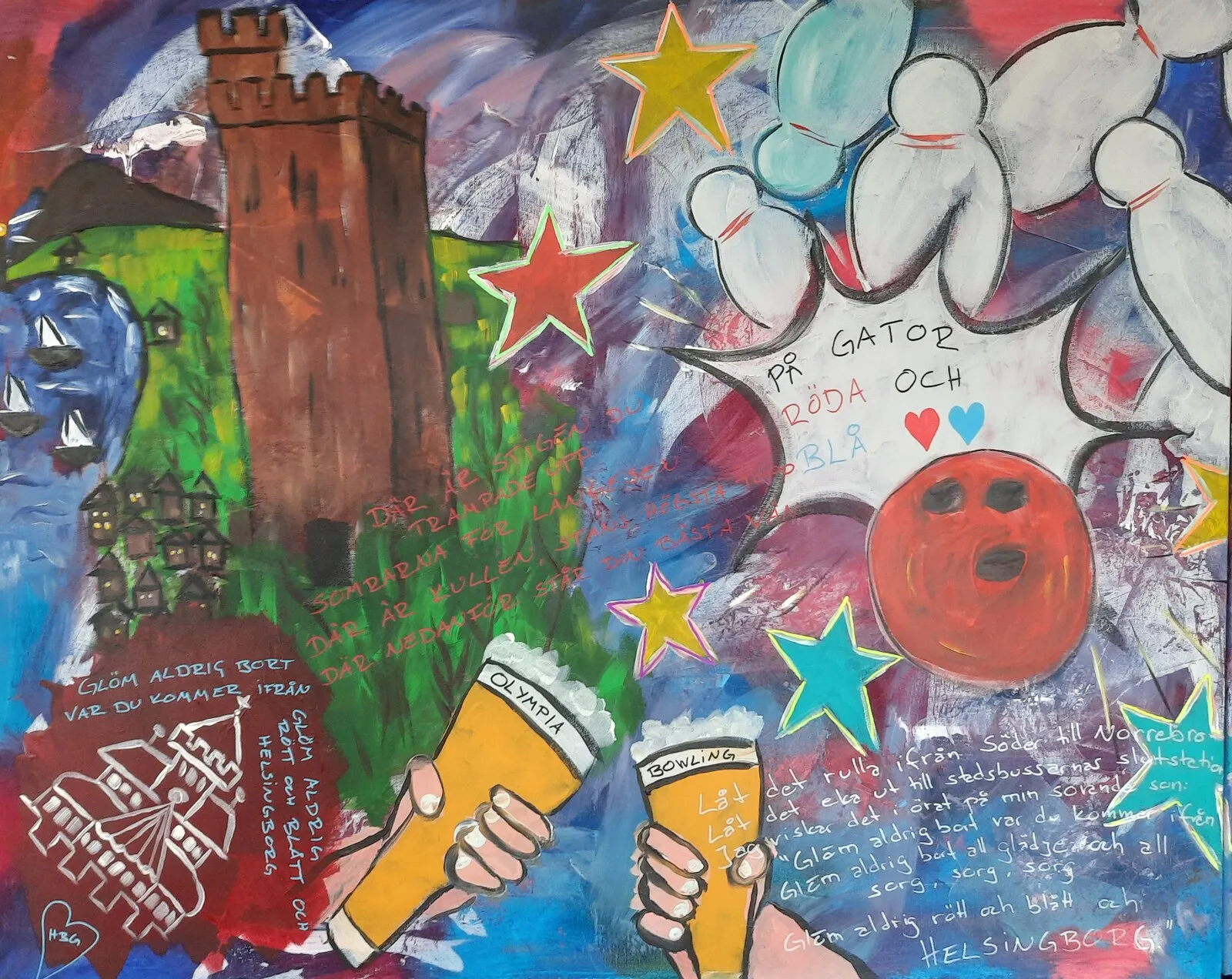 Akrylmålning Nr 339, På gator röda och blå (I) av Fredrik Bülow