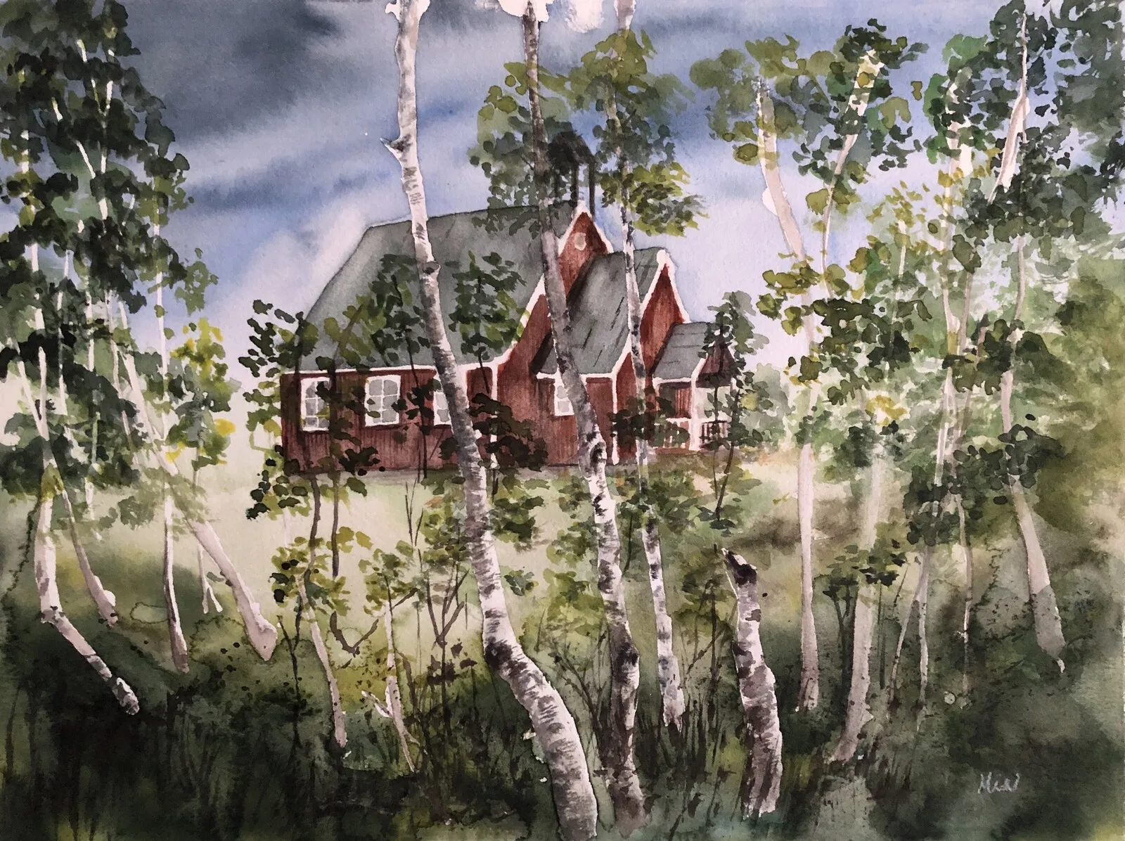 Akvarell Tornehamns kyrka av Maria Eklund