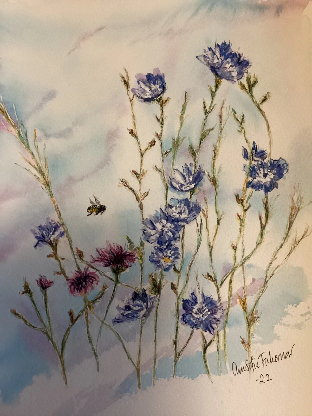 Akvarell Sommarblommor av Ann-Sofie Falkemar