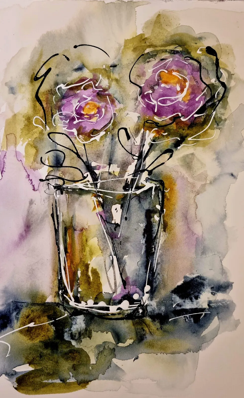 Akvarell Two in the same pot av Åsa Edlund