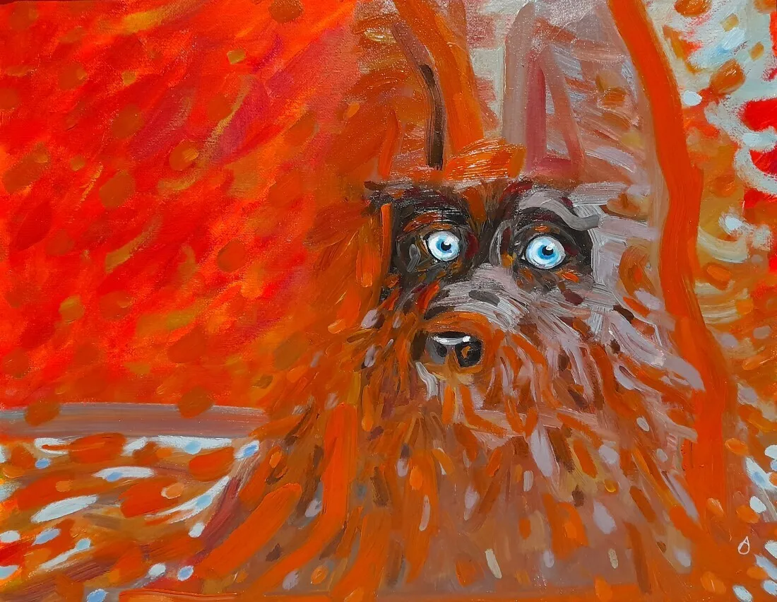 Oljemålning NYFIKEN HUND av Anette Classon