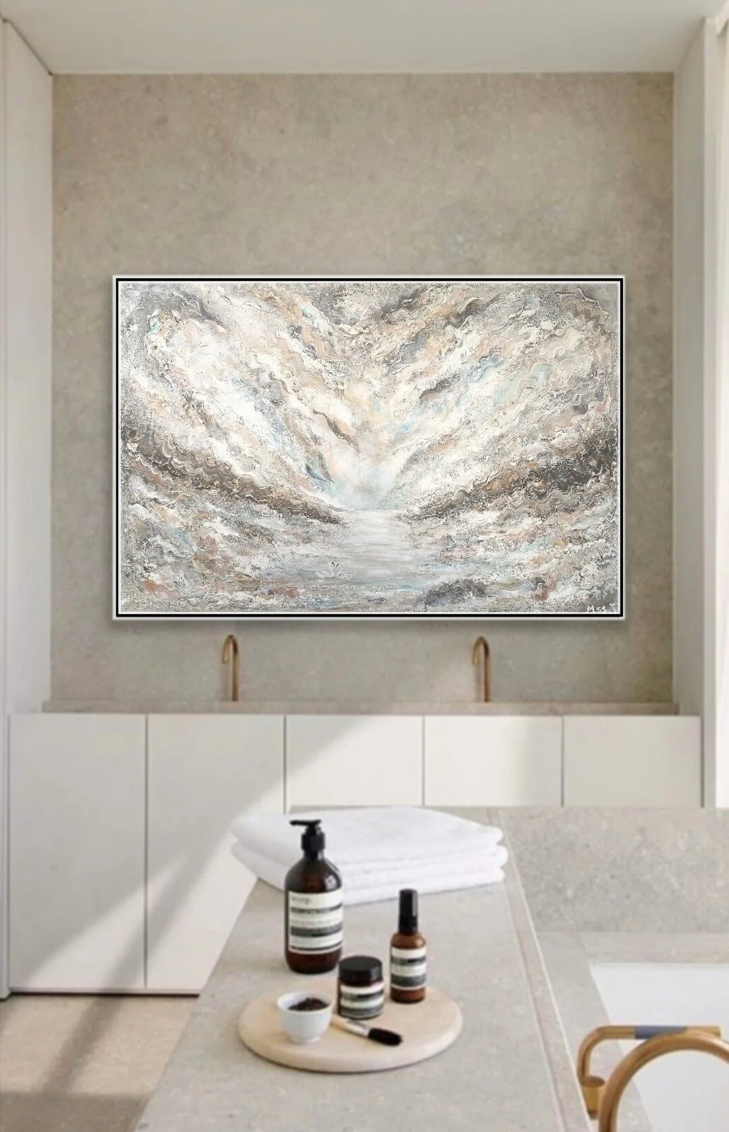 Akrylmålning Loving Ocean Swans - Abstract original painting av Artbymiss.j
