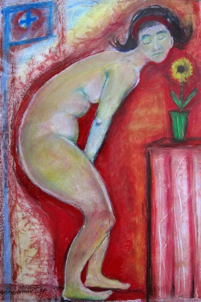 Akrylmålning Solros av Karina Sommarström