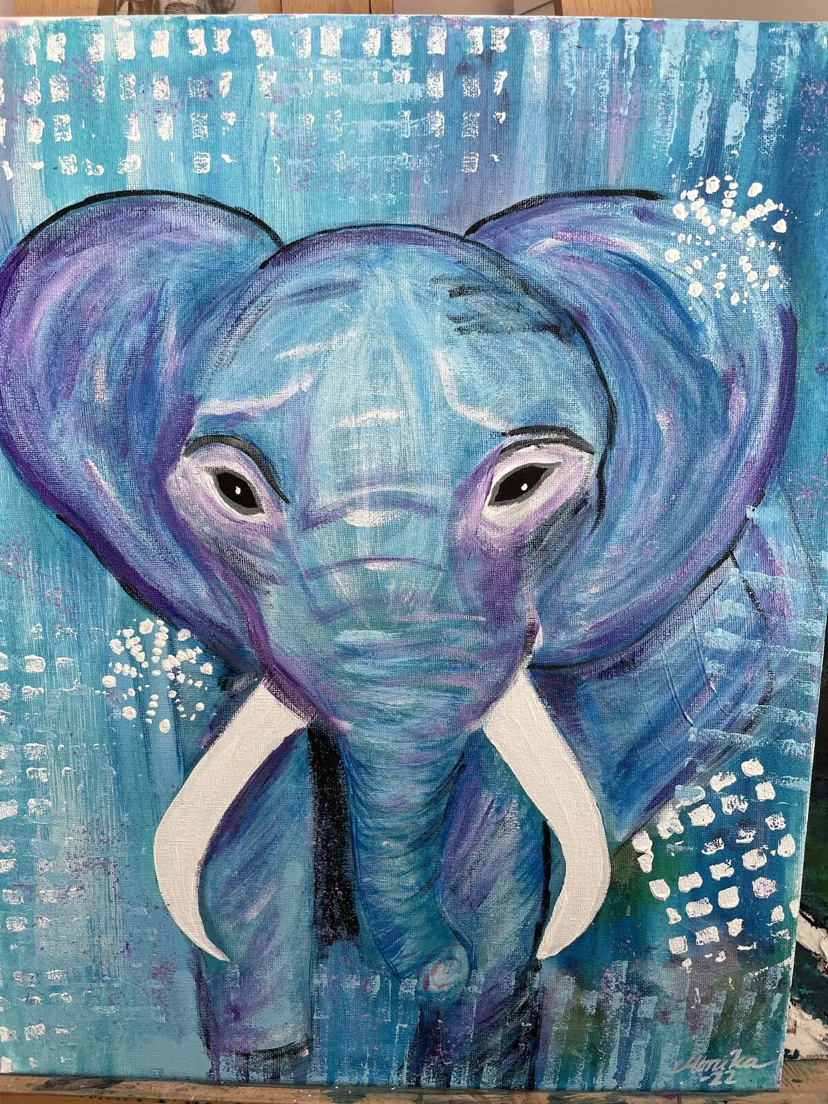 Akrylmålning Elefant av Monika Staffansson