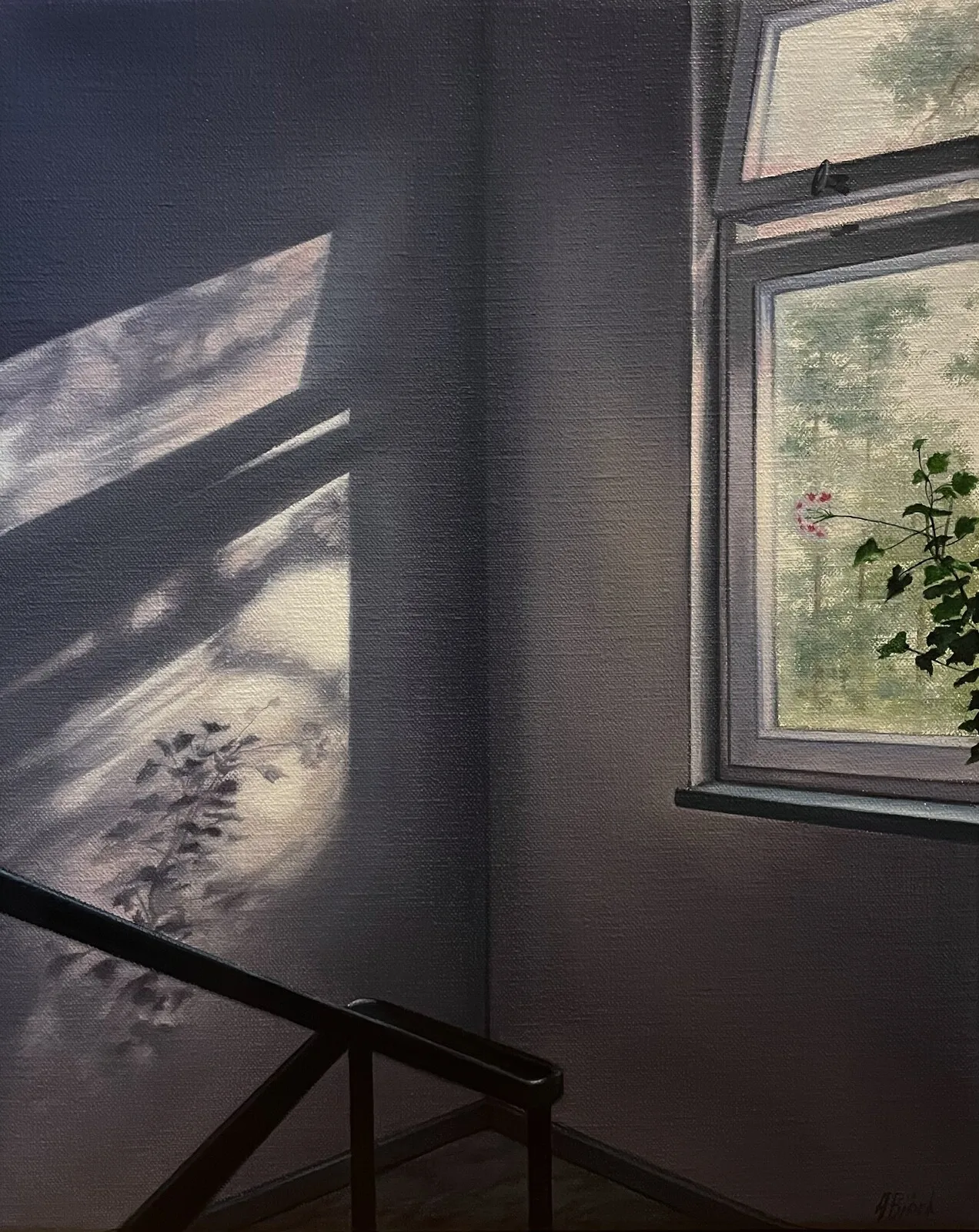 Oljemålning Blomman i trapphuset av Anette Björk Swensson