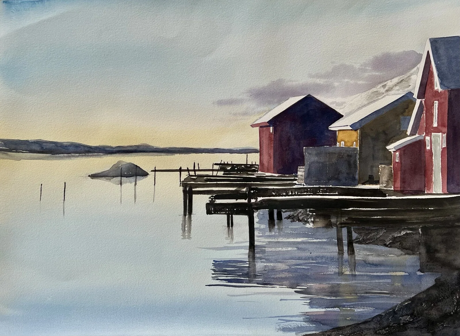 Akvarell Hälleviksstrand av Kalle Nilsson