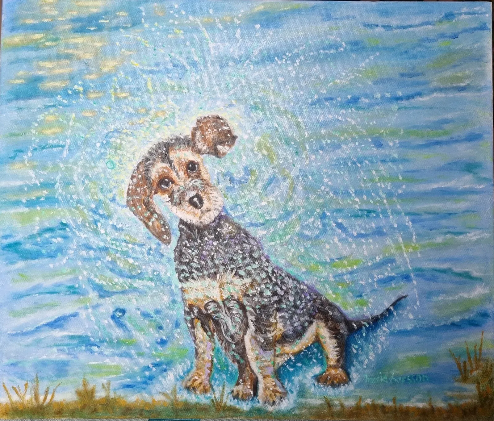 Oljemålning Änglahund av Marie Larsson