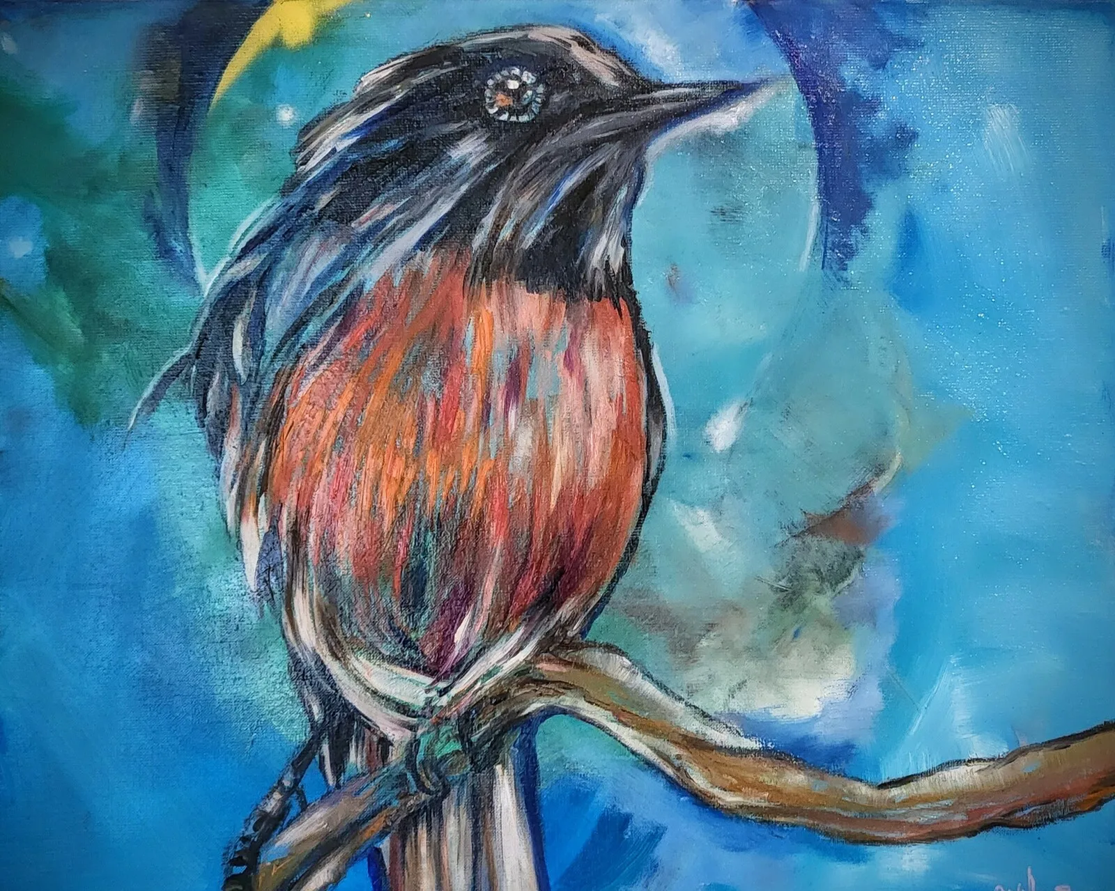 Oljemålning Red bird av Christopher Williams