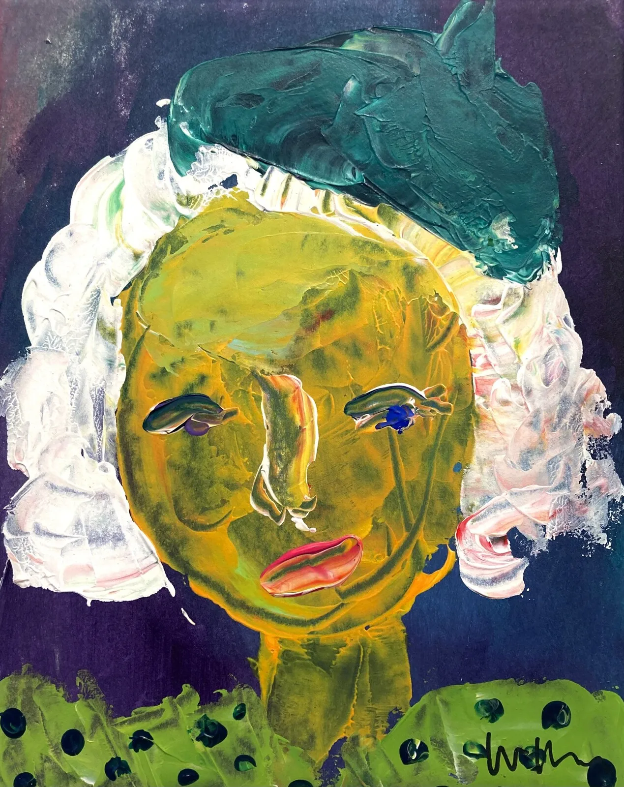 Akrylmålning Dam med grön basker av Weronika Hagerling