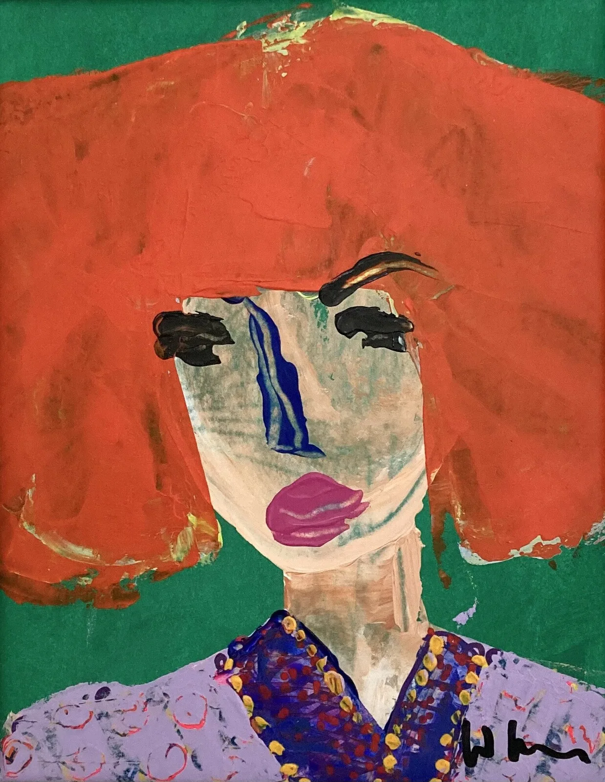 Akrylmålning Dam med lila kimono av Weronika Hagerling