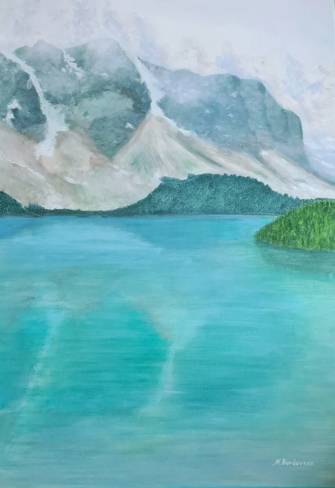 Akrylmålning En gång på en magisk sjö av Marina Bordovska