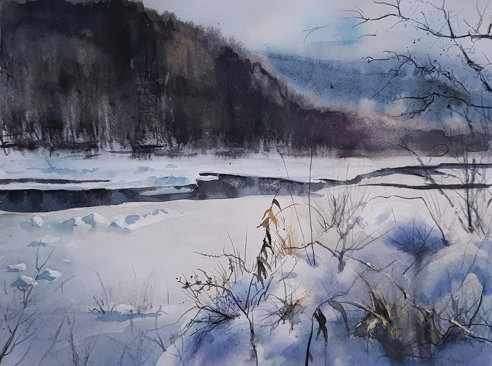 Akvarell Vårvinter av Inger Pettersson