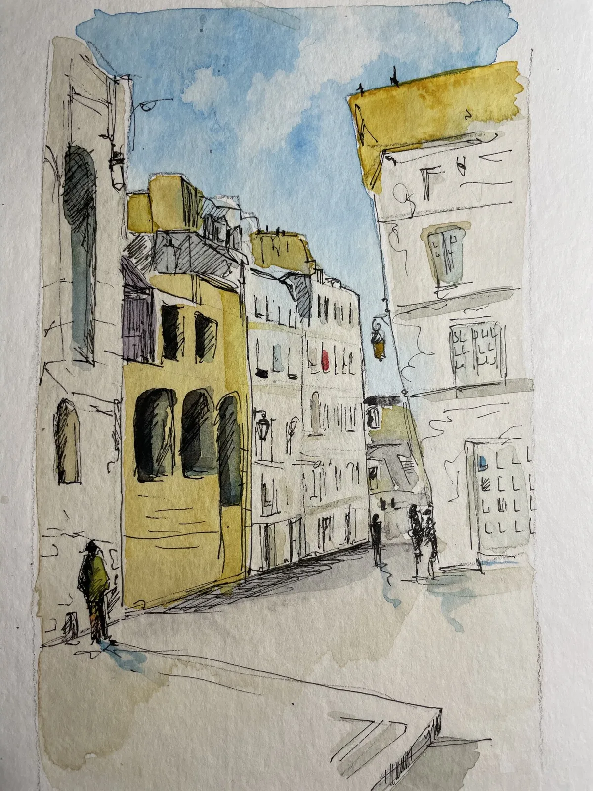 Akvarell Fantasistad av Eva Liedholm