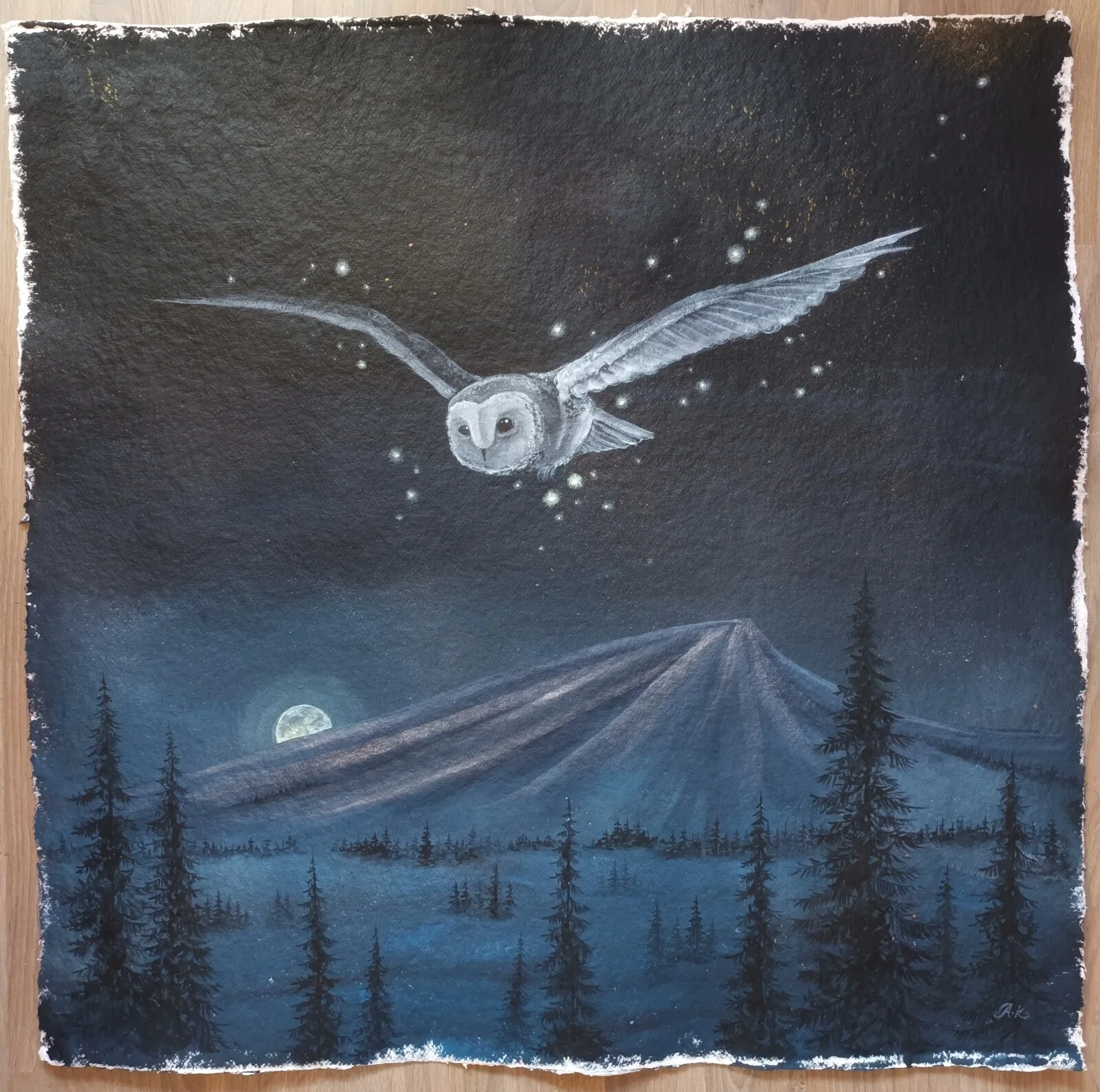 Akrylmålning Midnattsfärd av Anna Komstadius