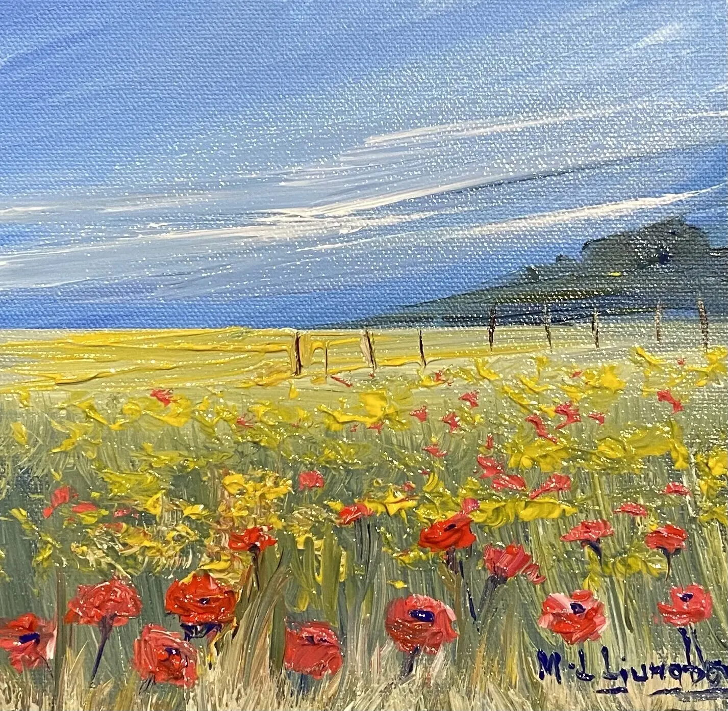 Akrylmålning Raps & Vallmofält av Marie-Louise Ljungberg
