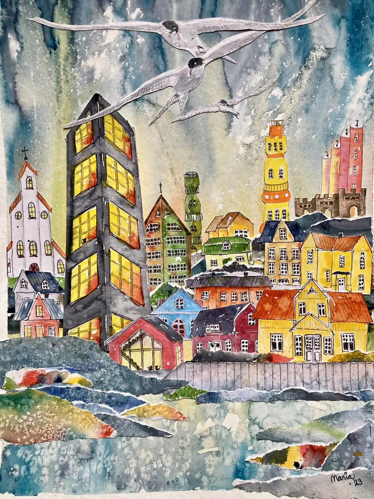 Akvarell Främmande fågel av Maria Landin