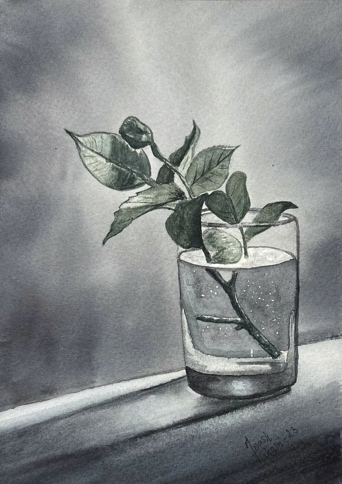 Akvarell Vårviskning av Anosh Ghasri