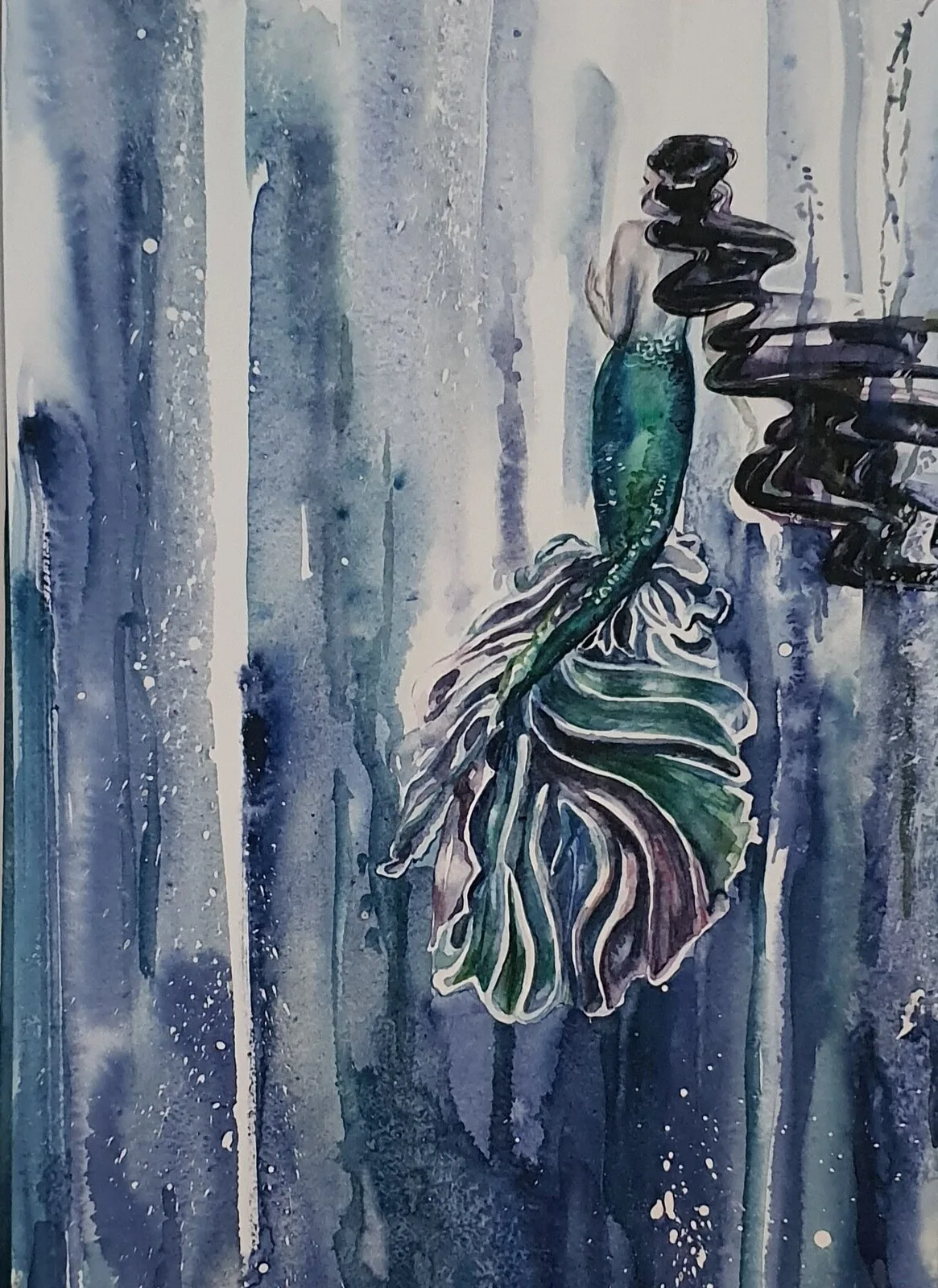 Akvarell Sjöfolk, blyg av Molly, Monika Hellgren