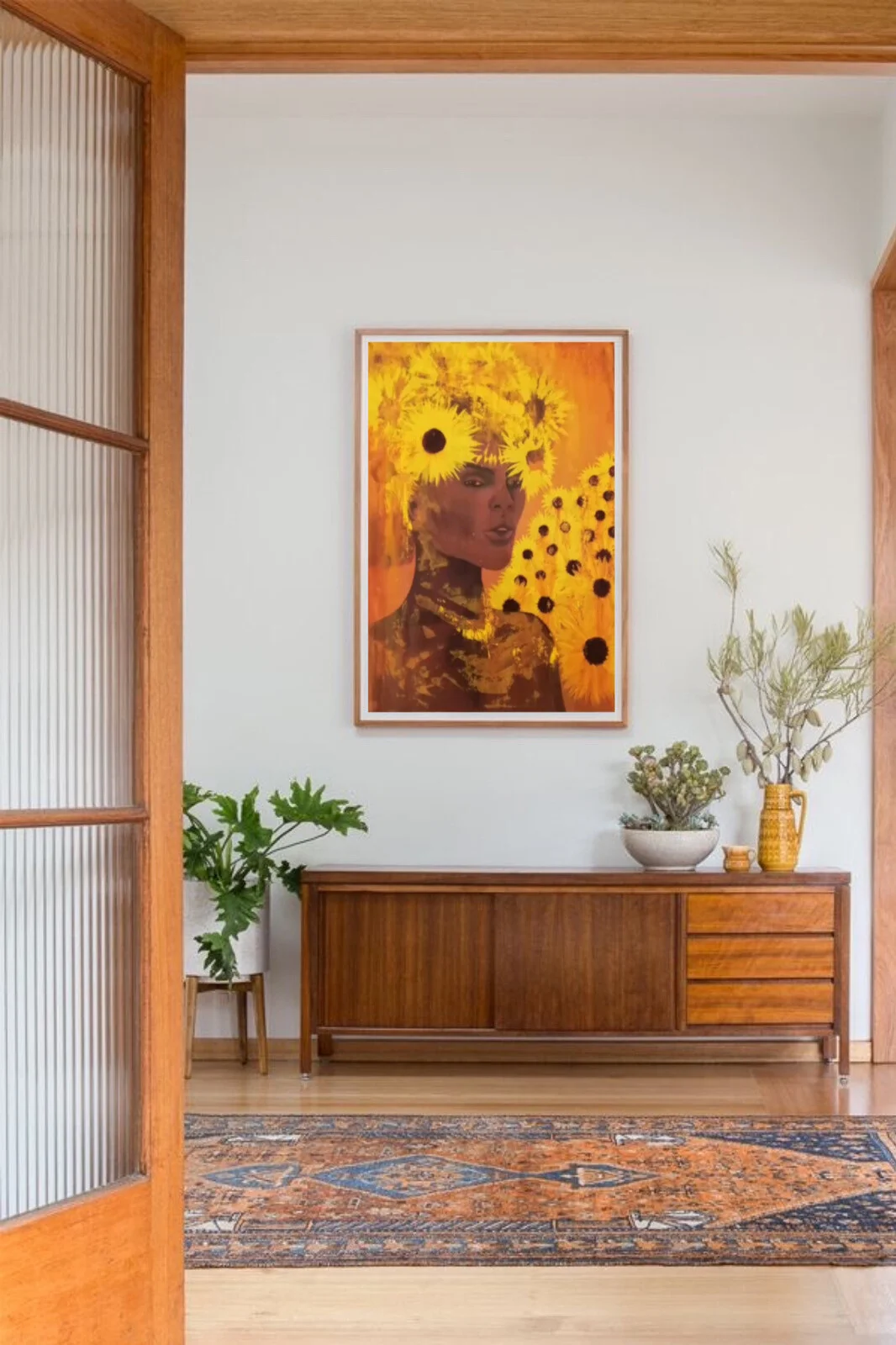 Akrylmålning Sunflower lady av Frida Gröndahl