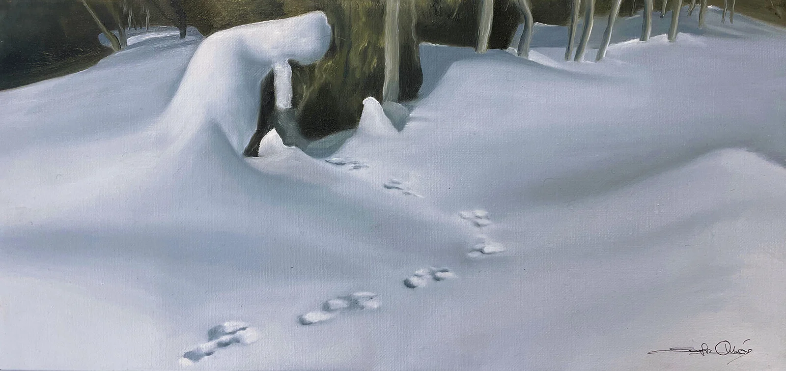 Oljemålning Haretrack av Sofia Ohlsén