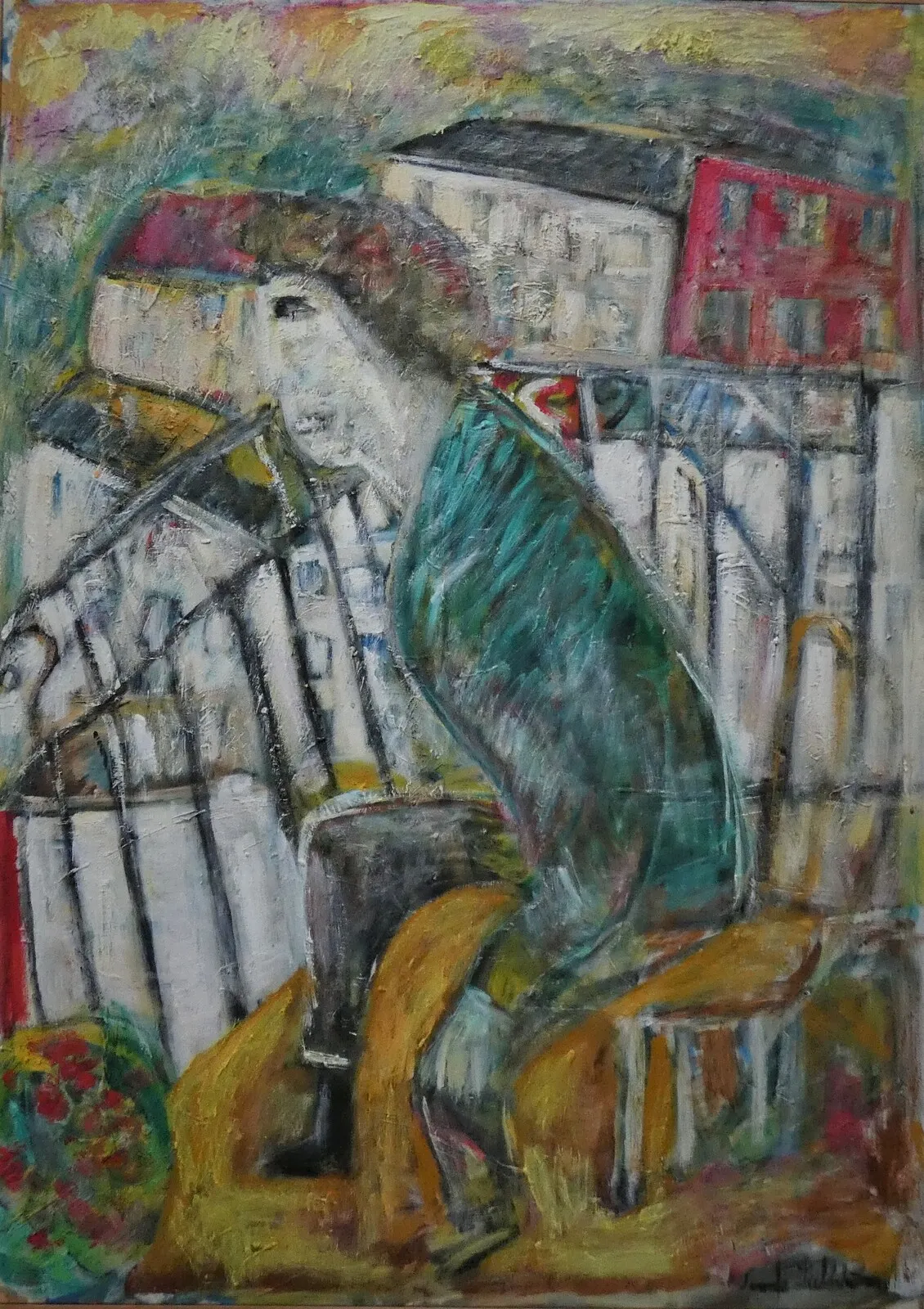 Oljemålning Mannen på balkongen av Svante Lutström
