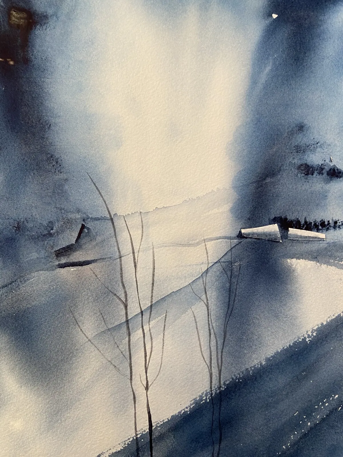 Akvarell Ej upplysta gårdar av Ann-Christin Nilsson