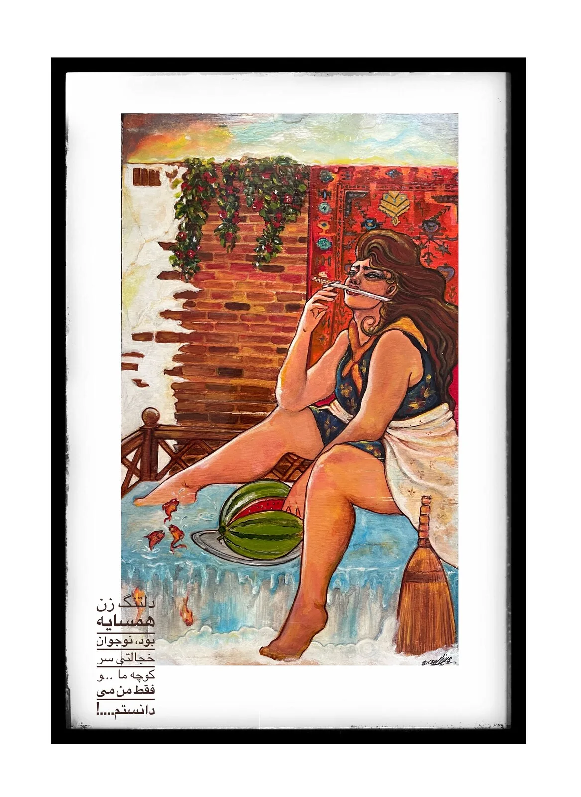 Oljemålning The woman next door av Miad Mirzaei