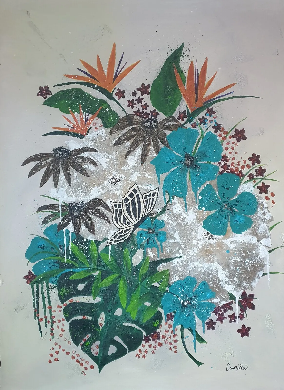 Akrylmålning Blomster av Camilla Schöllin Snygg