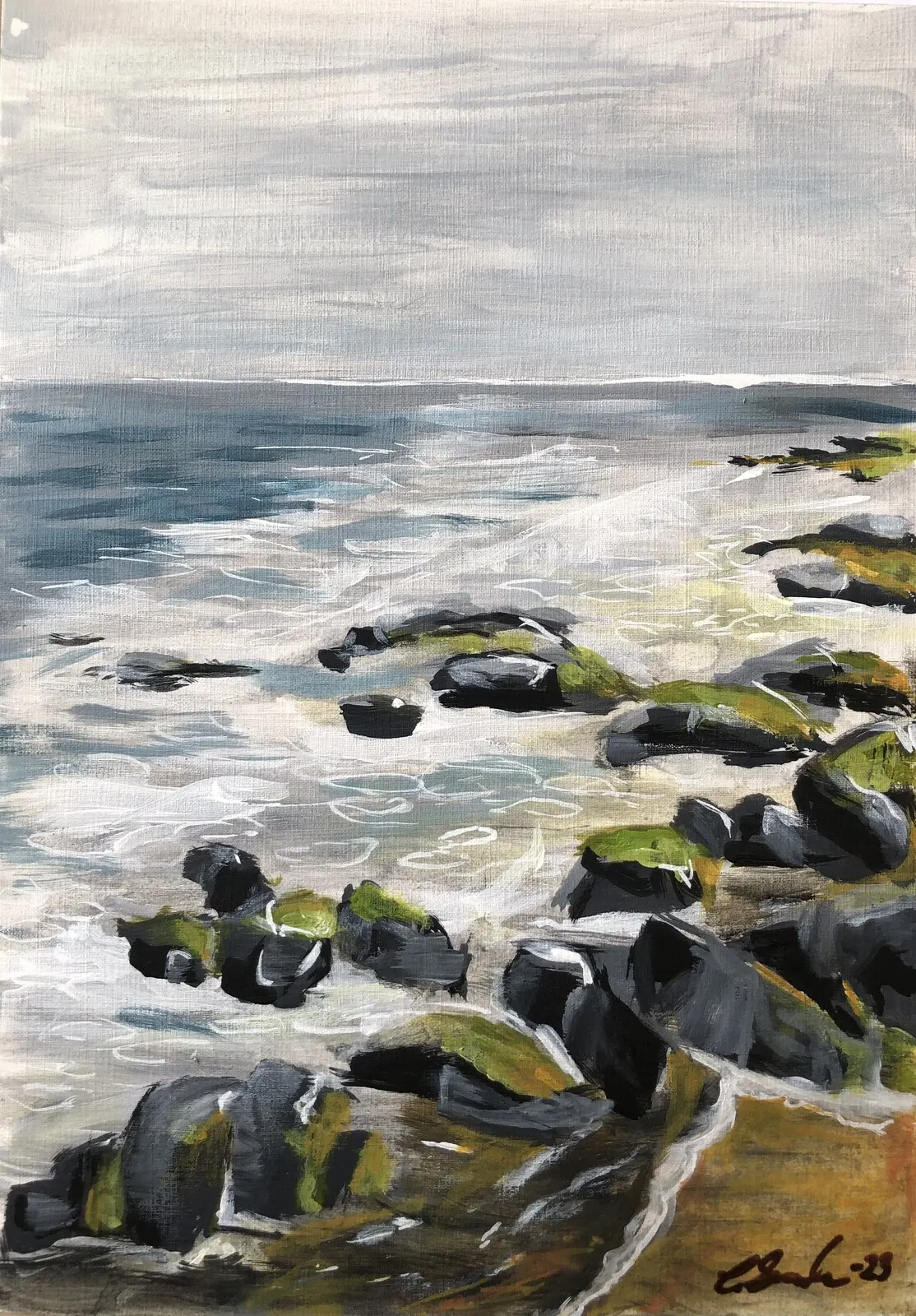 Akrylmålning Stone part of Playitas beach 1 av Corinne Svala