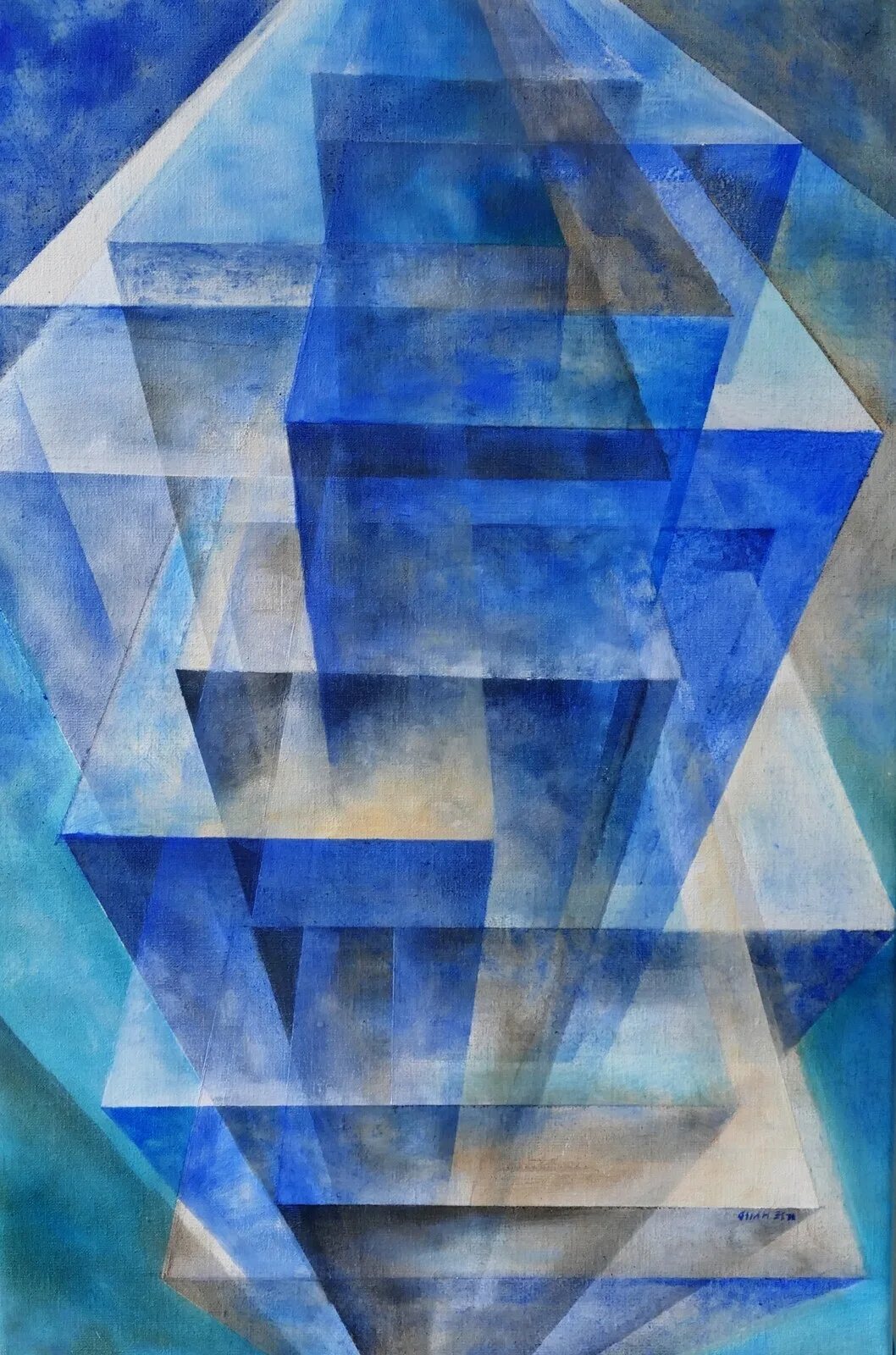 Oljemålning Liten blå av Ilse Hviid