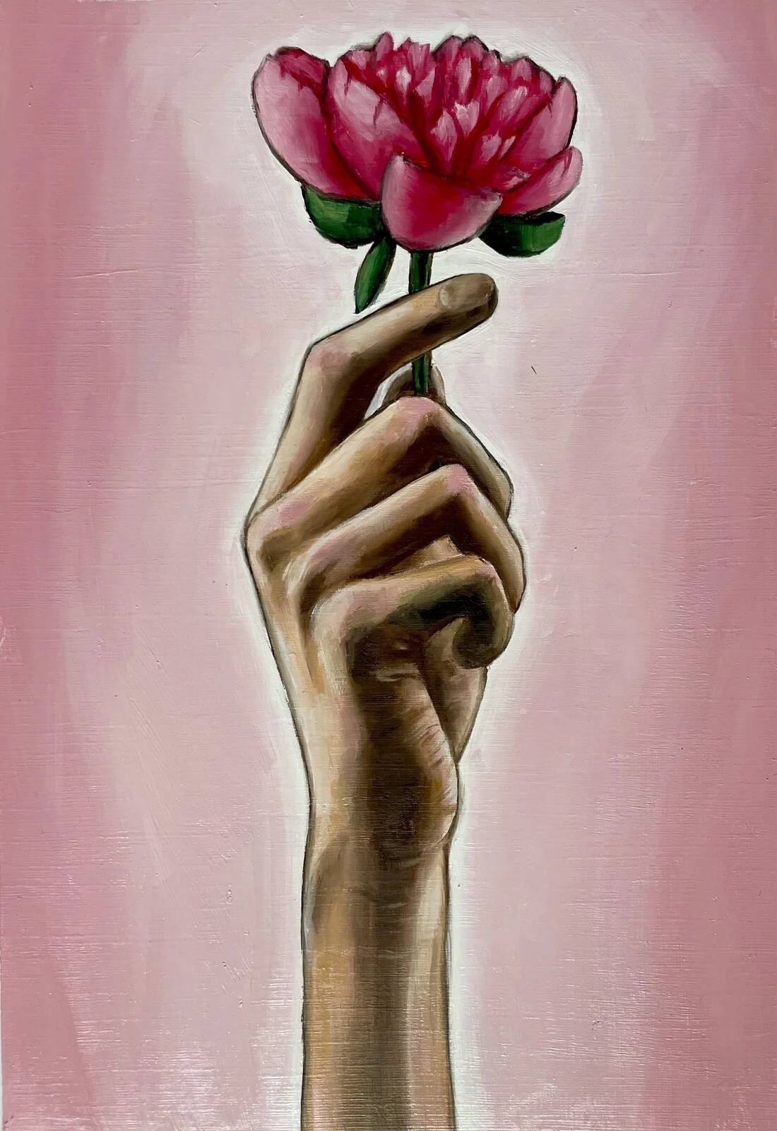 Oljemålning Holding a flower - Håller en blomma av Egle Kristensen