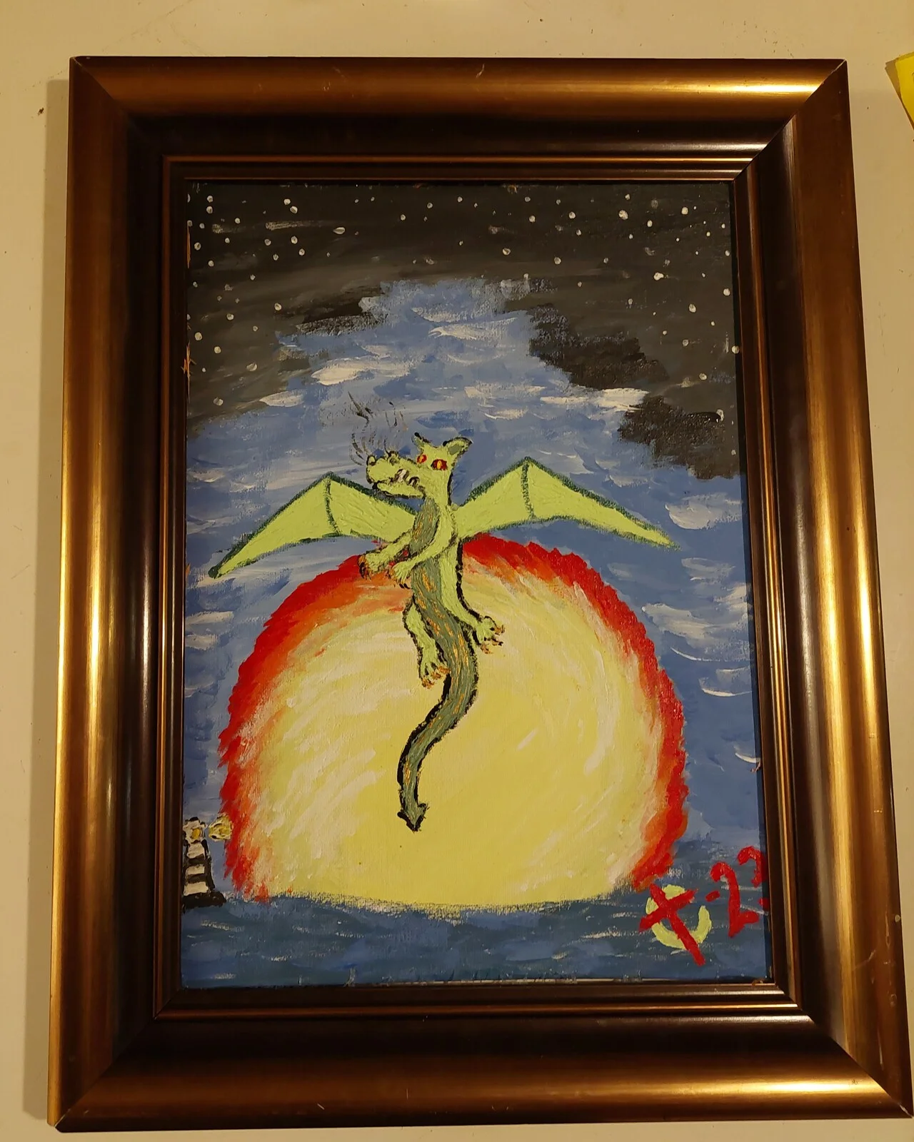 Akrylmålning Puff, the magic dragon,  in sunset av Robert Christensen